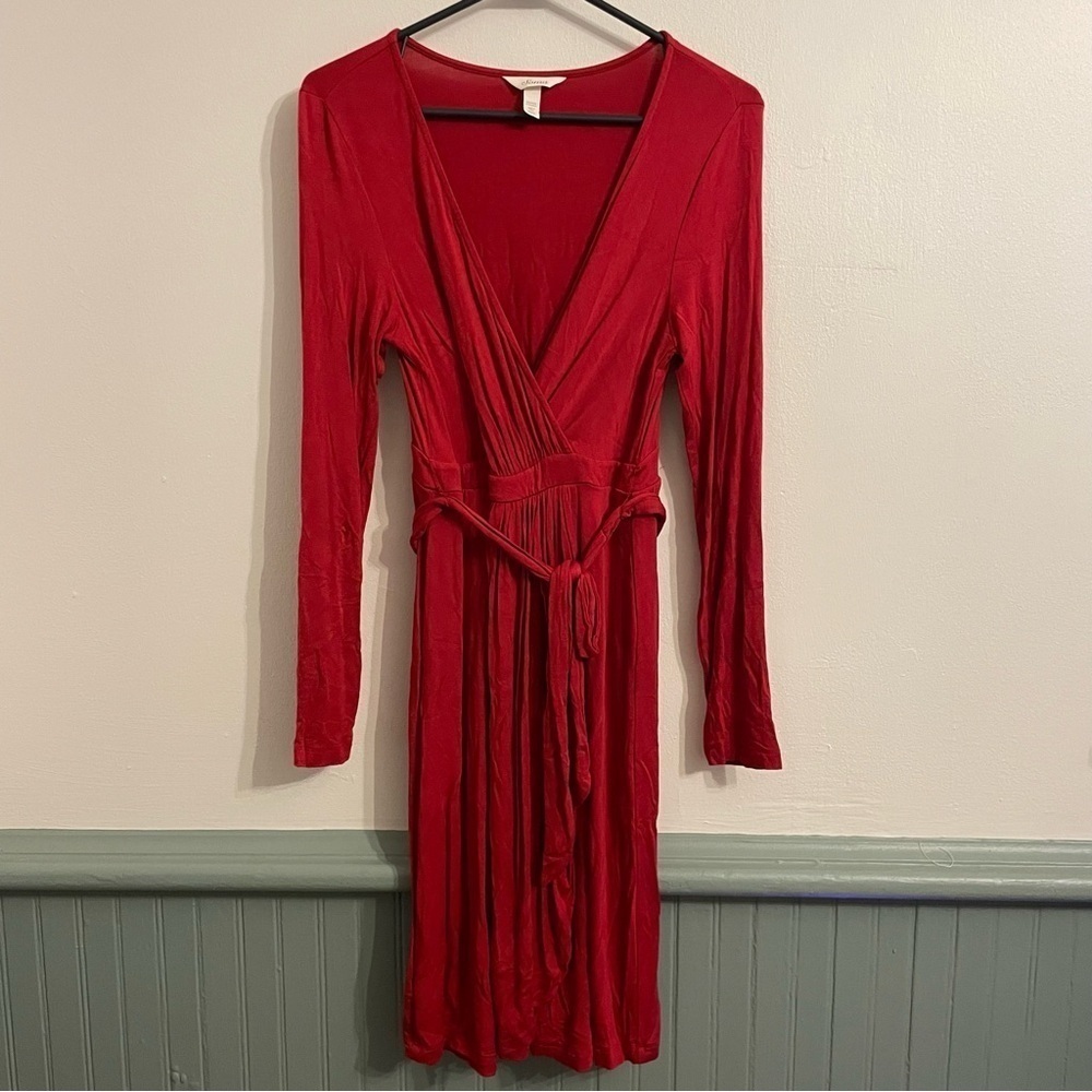 Soma red long sleeve faux wrap‎ mini dress size small